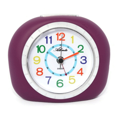 Kinderwecker, schleichende Sekunde, RUBBER FINISH, Repetition, Licht, buntes Zifferblatt, einfache Einstellung der Alarmzeit über Frontring