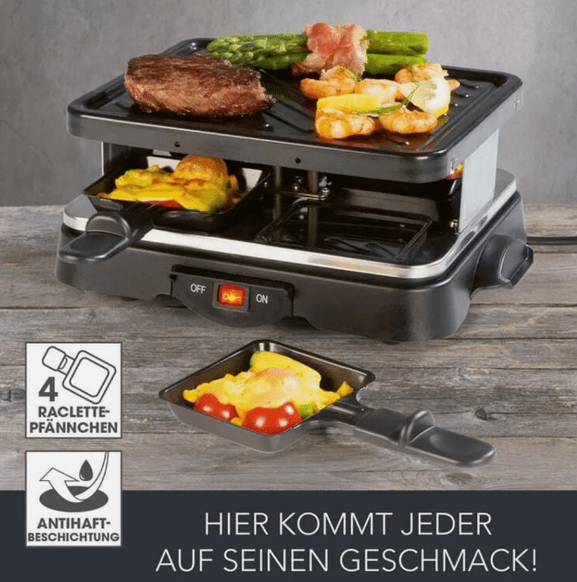 Cuisine Edition Raclette Grill 500W – 4 Personen, Schwarz