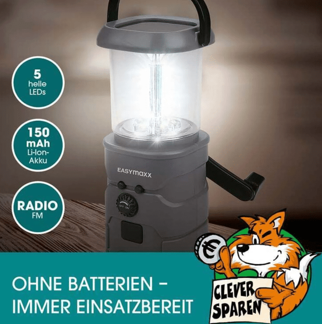EASYmaxx Solar-Leuchte mit Radio & Dynamo Kurbel – Anthrazit