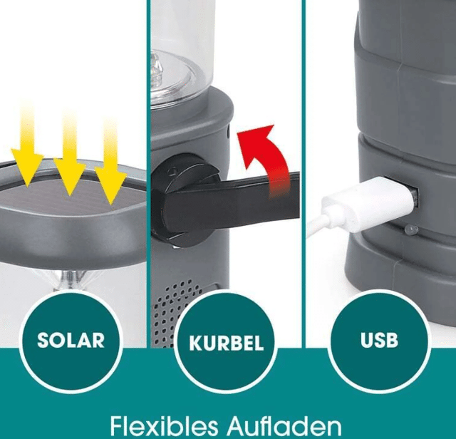 EASYmaxx Solar-Leuchte mit Radio & Dynamo Kurbel – Anthrazit