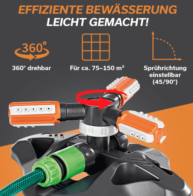 EASYmaxx Gartensprinkler Rotierend 2er-Set Schwarz/Orange – A/B-Ware