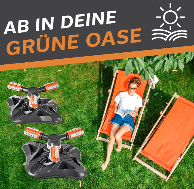 EASYmaxx Gartensprinkler Rotierend 2er-Set Schwarz/Orange – A/B-Ware