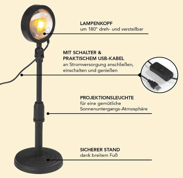 MAXXMEE LED-Sunset-Lampe 5V Schwarz – A-Ware