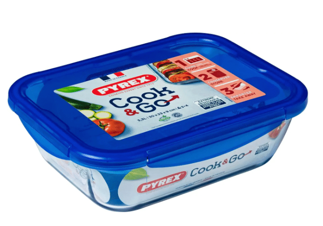 Pyrex Daily – Rechteckige Glasform 3,3 L mit Deckel – 28×22×9 cm – A-Ware