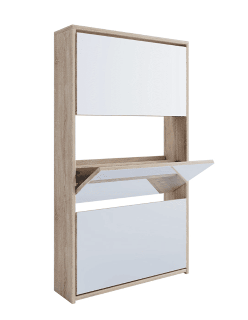 Schuhschrank Stido XL – Weiß & Honig-Eiche – 112×63×17 cm – A-Ware