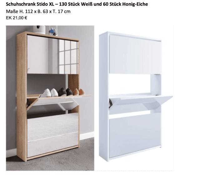 Schuhschrank Stido XL – Weiß & Honig-Eiche – 112×63×17 cm – A-Ware