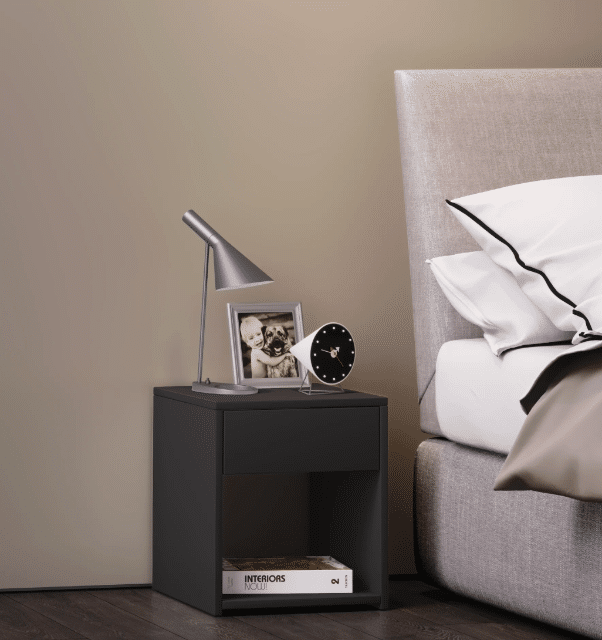 VCM Nachttisch mit Schublade – Schwarz – 40×35×35 cm – A-Ware