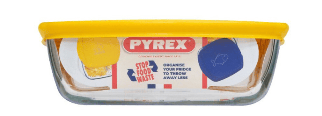 Pyrex Quadratische Glasform 20×17 cm – 1L mit Kunststoffdeckel – Ofen- & Mikrowellengeeignet – A-Ware