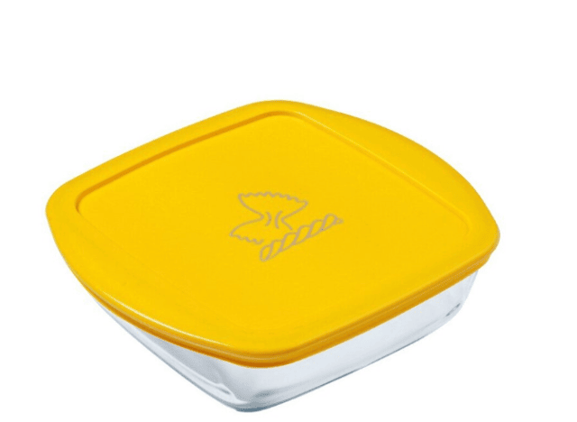 Pyrex Quadratische Glasform 20×17 cm – 1L mit Kunststoffdeckel – Ofen- & Mikrowellengeeignet – A-Ware
