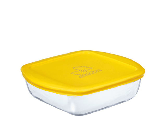 Pyrex Quadratische Glasform 20×17 cm – 1L mit Kunststoffdeckel – Ofen- & Mikrowellengeeignet – A-Ware