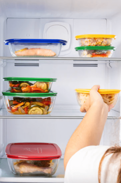 Pyrex Set 2×210P – 2 Quadratische Auflaufformen 14×12 cm mit blauen & roten Deckeln – 0,3 L – A-Ware