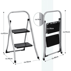 2-stufige Klappleiter mit rutschfester Matte – Stahl, Silber