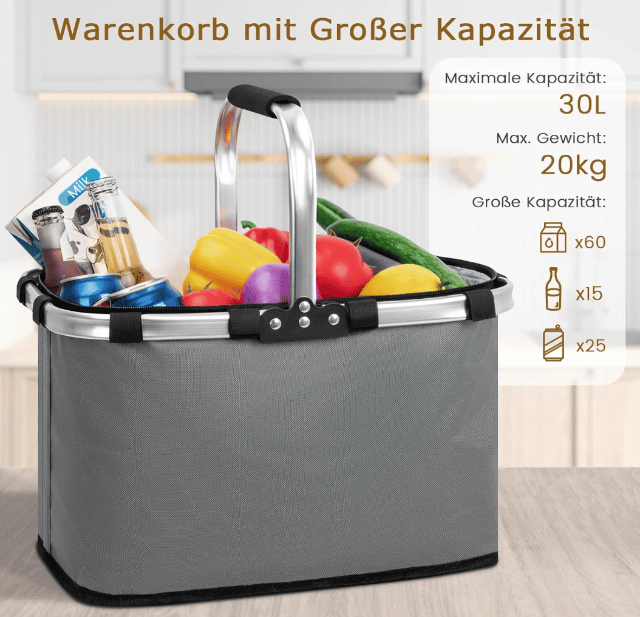 Faltbarer Einkaufskorb 35L – Mit Deckel, Griff & Innentasche – Robust & Praktisch – A-Ware