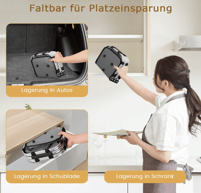 Faltbarer Einkaufskorb 35L – Mit Deckel, Griff & Innentasche – Robust & Praktisch – A-Ware