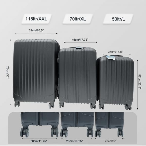 Kofferset Polypropylen (Schwarz) – Small / Medium / Large
