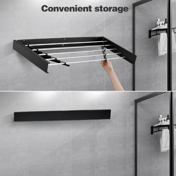 Zusammenklappbarer Wäscheständer DryPRO™ für die Wandmontage (schwarz)