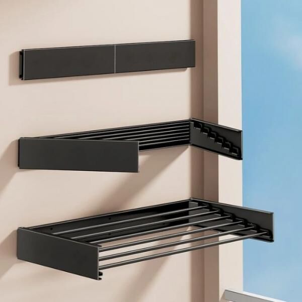 Zusammenklappbarer Wäscheständer DryPRO™ für die Wandmontage (schwarz)