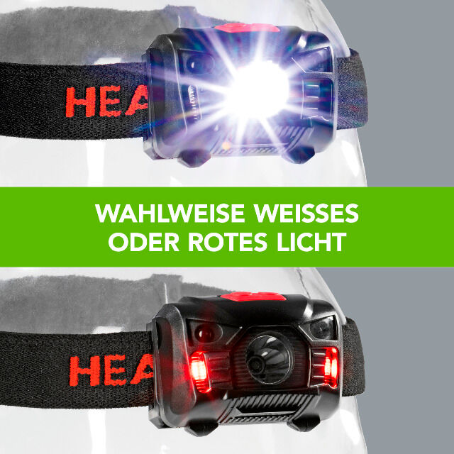 EASYmaxx Stirnlampe 3,7V, schwarz/rot mit Bewegungssensor