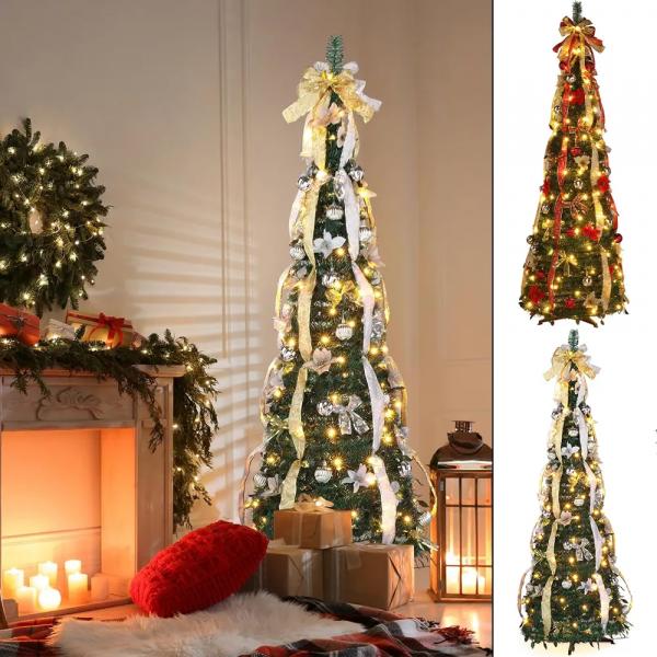 MerryPine™ foldable pre-decorated Christmas tree (red-gold)