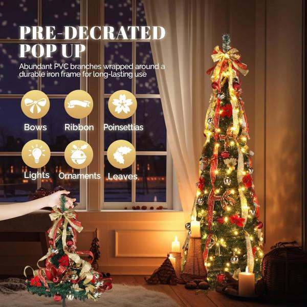 MerryPine™ foldable pre-decorated Christmas tree (red-gold)