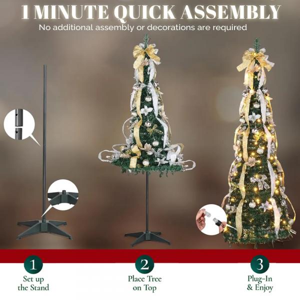 MerryPine™ foldable pre-decorated Christmas tree (red-gold)