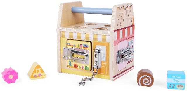 Wooden Activity Cube House with Locks
