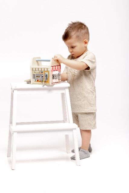 Wooden Activity Cube House with Locks