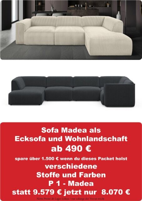 P1 - Nov25 Möbel Paket Sparpreis Sofa Ecksofa Wohnlandschaft Madea