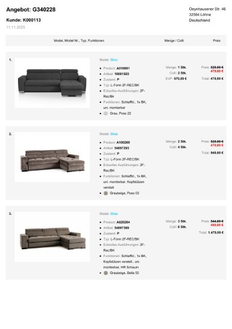 P2 Nov25 Möbel Paket Ecksofa Divo Schlaffunktion Bettkasten versch. Stoffe und Farben