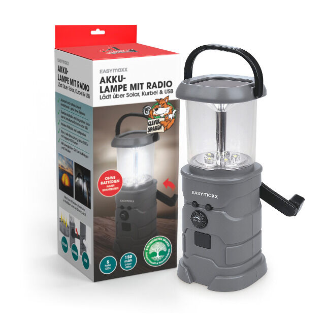 EASYmaxx solar light with radio and dynamo crank 5V, anthracite 