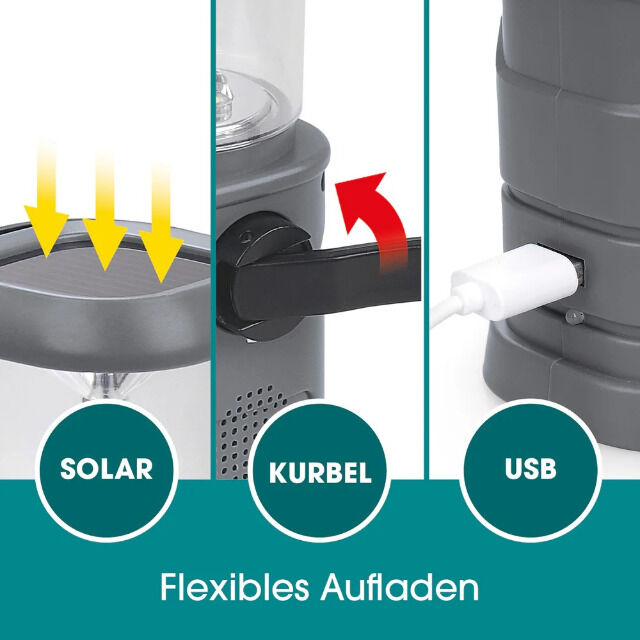 EASYmaxx solar light with radio and dynamo crank 5V, anthracite 