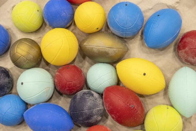 Mixed mini sports balls for kids, assorted colors in a display 14 pcs
