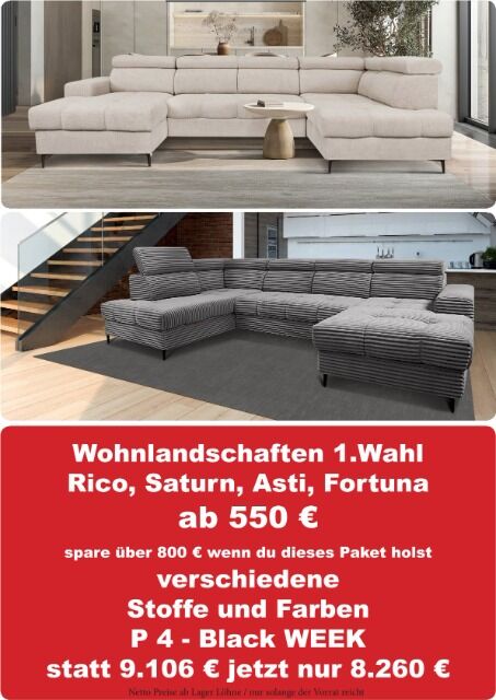 P4 Nov25 Möbel Wohnlandschaft Funktion Bettkasten Sparpreispaket