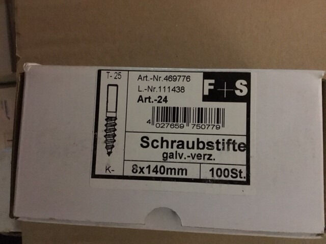 Stockschrauben Schraubstifte verzinkt Holzgewinde metrisches Gewinde Palette 56