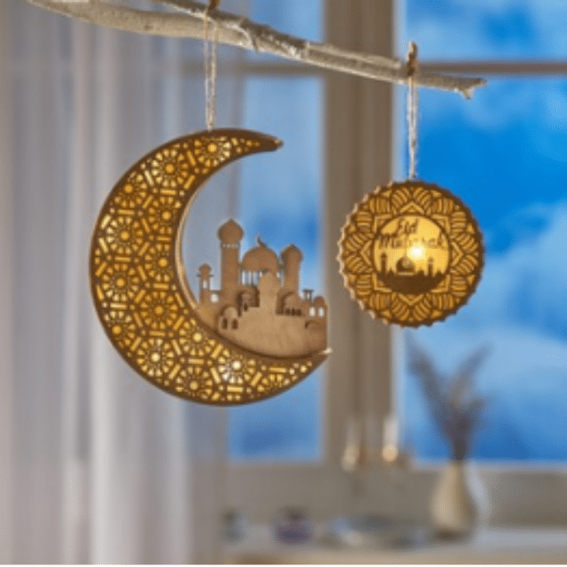 LED-Holzdeko Eid Mubarak Ramadan Deko Licht Muslimische Dekoration Festtagsdeko Holzlicht Geschenk Restposten