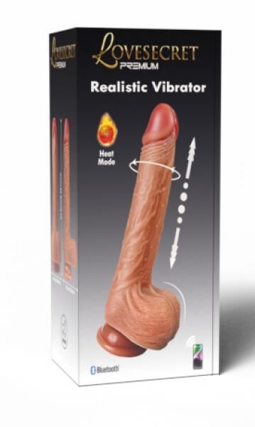 Lovesecret Premium - LS04 - Realistischer Vibrator mit großen Eiern - App-gesteuert - Auf & Ab / Erwärmt / Schiebend / Schüttelnd Modi - Fleischfarben