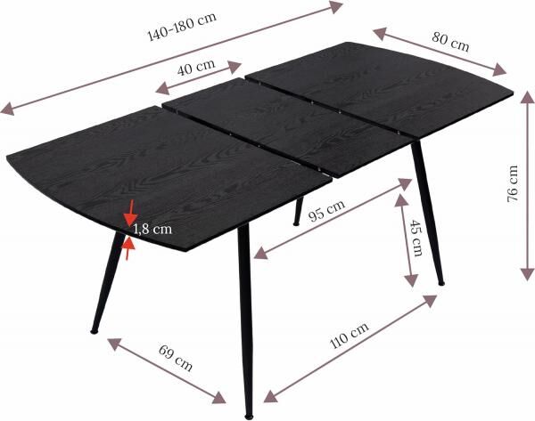 Esstisch ausziehbar 4-10Pers.Tisch Küchentisch 120-150-180cm Farben zur Auswahl Eiche, Weiß oder Schwarz