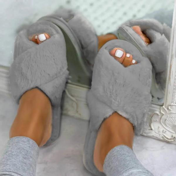 Flauschige Hausschuhe FurryFaux (Schwarz, Rosa und Grau) 