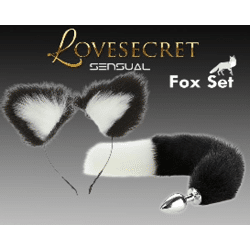 Lovesecret Sensual - LS46 - Fuchs Set Schwarz / Weiß- Fuchsschwanz Plug & Fuchsohren Geschenkbox - 20 CM