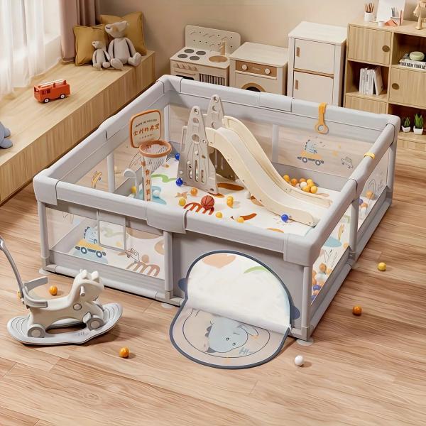 PlayFort™ Kinder Aktivitätslaufstall - 180 x 150 cm - Grau, Beige