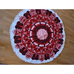 1 Karton schöne, runde Baumwolldecken Mandala-Design, rot/weiß, Durchmesser 1,50m