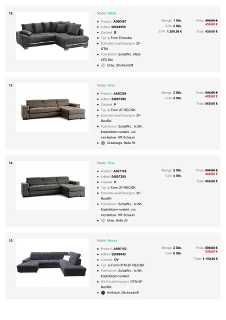 Black Week Möbel Paket Sofas Betten Sessel Superpreis viele Modelle große Auswahl