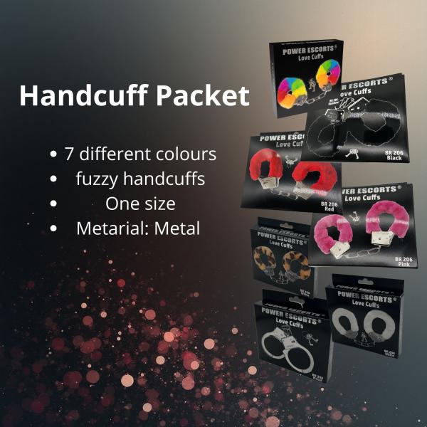 Power Escorts - 7 Pcs Pack Handschellen - Regenbogen, Schwarz, Rot, Pink, Metall und Leopard. Sexy, wuschelige Handschellen 