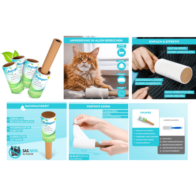 Swuper Fusselrolle Fusselroller Textilroller Fusselentferner Wiederverwendbare Rollbürste Tierhaare Entferner Restposten