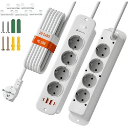 Einbausteckdose 12-in-1 – 8× Schuko, 2× USB-C, 2× USB-A, 4000W, 16A, 2m Kabel – Tischsteckdose zum Versenken – inkl. Montagematerial