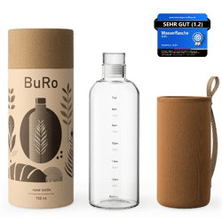 Trinkflasche aus Glas 750 ml mit Neoprenhülle, auslaufsicher, BPA-frei