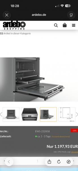 Bosch Elektro-Standherd HKS79U250 | 60 cm | HERD OFEN / Glaskeramikkochfeld | Pyrolyse | 3D Heißluft | Edelstahl | A