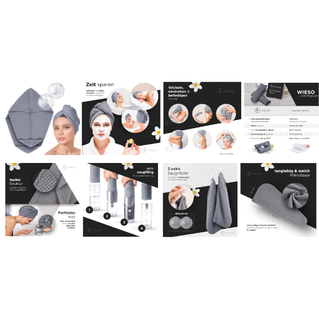 Hair turban set of 2 (GREY/BLUE) / (GREY/GREY) Hair towel Bathroom textiles Beauty accessories Bathroom non-slip Hair care Restposten