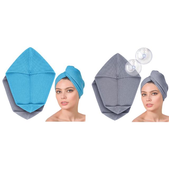 Hair turban set of 2 (GREY/BLUE) / (GREY/GREY) Hair towel Bathroom textiles Beauty accessories Bathroom non-slip Hair care Restposten