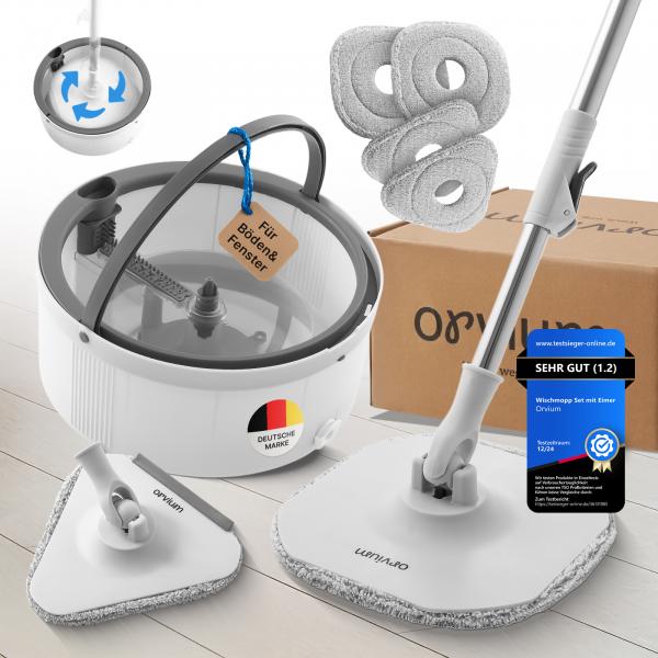 Wischmopp Set mit Eimer, 2-Kammer-System, inkl. Wechselpads (quadratisch & dreieckig) – Premium Haushaltsreinigung